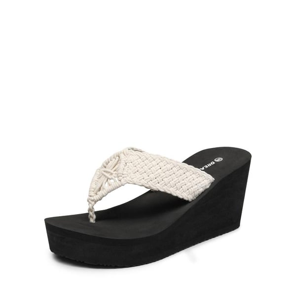 Woven Strap Platform Wedge Flip Flops - WHITE -  0